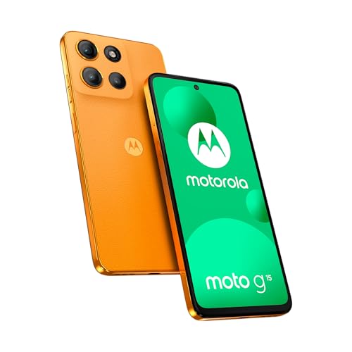 Moto g15 128 Go, Smartphone debloqué, écran 6,72&Prime;, Appareil Photo 50 MP, Batterie Haute capacité 5200 mAh, Orange Mandarine, Coque de Protection et câble USB C Inclus