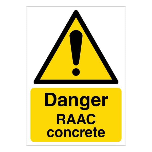 V Safety Danger RAAC Concrete - Portrait 200 x 300mm - 3mm Aluminium Composite Safety Sign, Yellow, White, Black