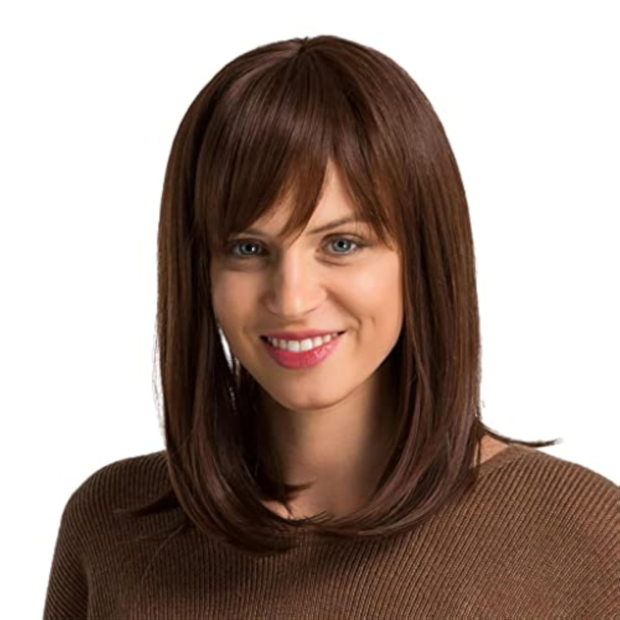 Brown Middle Long Straight Wig with Bangs