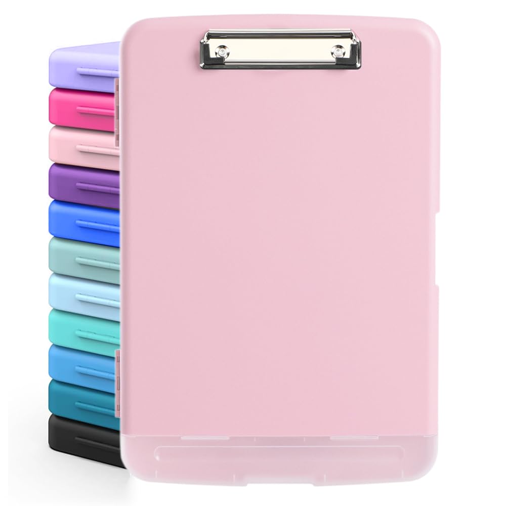 DMFLY Clipboard with Storage, Heavy Duty Clip Boards with Pen Holder, A4 Plastic Clipboards with Compartment, Holds 6+ Pencils and 200+ Sheets, Strong Clipboards with Low Profile Clip, Great for Work
