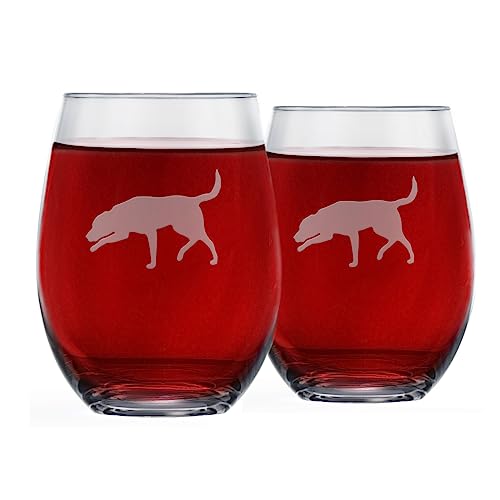 Labrador Retriever Stemless Wine Glasses (Set of 2) | Unique Gift for Dog Lovers | Hand Etched with Breed Name on Bottom