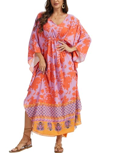 Image of Moss Rose Kaftan Dresses for Women V Neck Summer Swimsuit Cover up Caftan Maxi Beach Dresses
