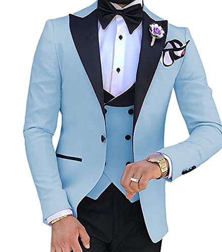 Men's Business Leisure Groom Banquet Suit Notch Lapel Wedding Prom Suits Tuxedos 3 Piece 1 Button Blazer Vest Pants