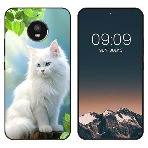 WUACYEAMING Funda Bonita para Motorola Moto E4 Plus,Carcasa con Aesthetic Lindo Dibujos,Ultrafina Suave TPU Antigolpes Case Divertidas Diseño Negro-Gato Blanco