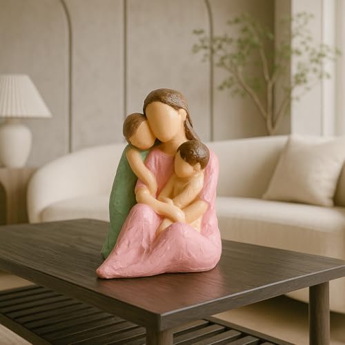 Image of Xtore Heartwarming Mother and Child Figurine | Resin Home Decor Accent | Unique Art Piece for Living Room, Nursery, or Gift | Symbol of Love and Family | Pastel Colored Sculpture