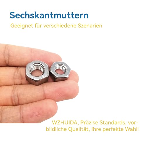 WZHUIDA Sechskantmuttern Edelstahl M6, 100 Stück DIN934 Mutter M6 Standard A2 V2A Edelstahl Sechskantmuttern, Regelgewinde Sechskant Mutter