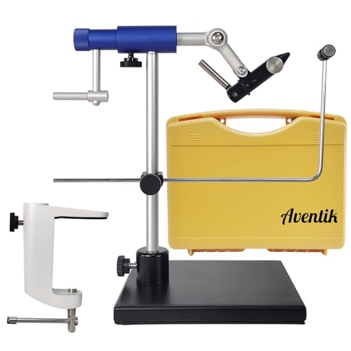 Aventik TrueGrip Fly Tying Vise with 360 Rotary Function Smooth Ball Bearing System Adjustable Tension Durable Hook Jaws (Fits 26 to 4/0) (Blue Vise with Clamp & Base)