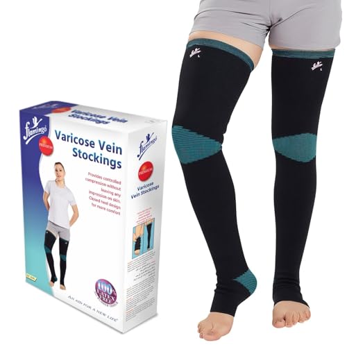 Image of Flamingo Premium Varicose Vein Stockings | Medical Compression Stockings for Varicose Veins & Swelling | Compression Socks for Men & Women | Size - Small | 1 Pair |