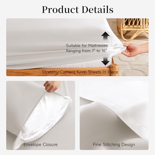 THXSILK Silk Sheet Set 4 Pcs, 22 Momme 100% Top Grade Natural Mulberry Silk Bed Sheets, Luxury Bedding Sets -Ultra Soft Durable, 1 Fitted Sheet, 1 Flat Sheet and 2 Pillow Shams (Queen, Cream White) - Image 6