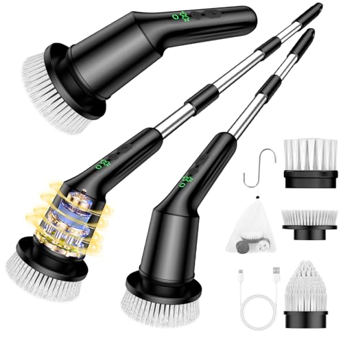 Image of Electric Spin Scrubber for Cleaning Bathroom, Shower Scrubber with IPX7 Waterproof & 2 Speed, 3 Brush Heads, Abrasive Flat End Brushes, Bathroom Cleaning Supplies for Toilet Shower Tub Black
