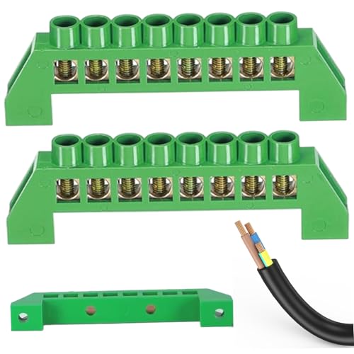 Ground Bar, 2PCS Ground Bus Bar, 8 Position Terminal Block Brass Wire Screw Bus Terminal Block for Electrical Box