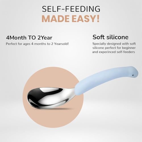 Image of Silicone Spoon for Baby, Blue Baby Feeding Spoon, Silicone Kids Spoon with Dinosaur Case, 1 Pc, Travel Friendly Mealtime Utensil, Daily Feeding Essential