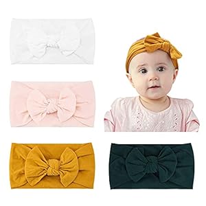 Makone Baby Haarband,Baby Haarbandjes(4PCS) Superzachte Elastische Strik,Te Gebruiken Van Pasgeborenen Tot Peuters,Het Hoofdje Van de Baby Beschermen,Bijpassende kleding, Fotografie, Foto’s Maken