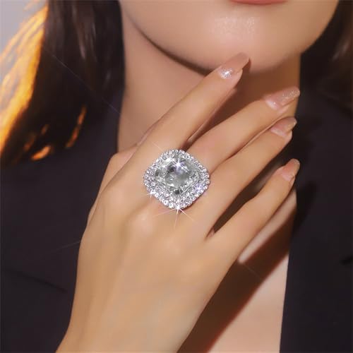Sparkling Rhinestone Ring Bohemia Thick Large Oval Geometric Ring Square Princess Rings Fashion Heart Zircon Crystal Ring Prom Wedding Party Ball Rings for Women3