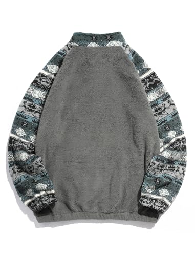 Image of ZAFUL Men 1 /4 Zipper Ethnic Aztec Fleece Unisex Winter Sweatshirt Tops 2026 | Funnel Neck Fluffy Polar Fleece Faux Sherpa Soft Thermal Pullover Kangaroo Pocket Jacket Hoodie Tops