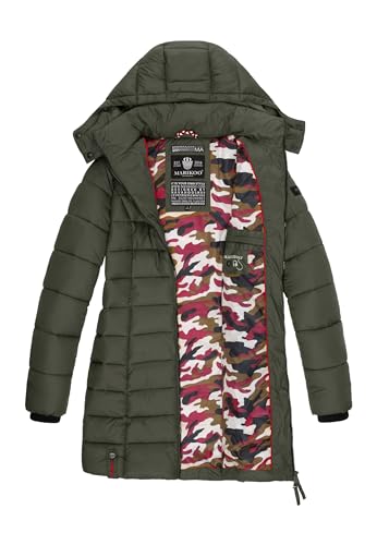 MARIKOO Herbst Winter Übergangs Steppmantel Jacke Mantel gesteppt B603 [B603-Abend-Grün-Gr.L]