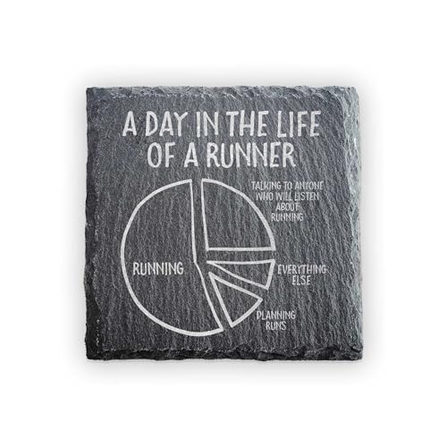 A Day In The Life Of A Runner Coaster – Unique Running Gifts – Natural Riven Slate, Matt Finish – Perfect Gift for Runners