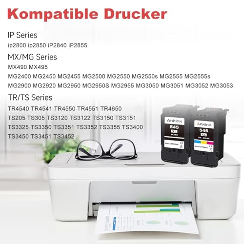 ANKINK Kompatibel Tintenpatrone Druckerpatronen als Ersatz für Canon PG 545XL CL 546XL PG545 CL546 Patrone 545 546 XL für MG2450 MG2550 MG2950 MG2550s TR4550 TR4551 TR4650 TS3350 Schwarz Farbe 2 Pack
