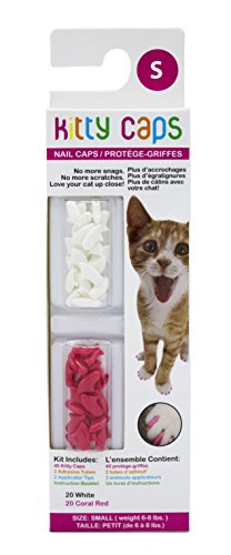Image of Kitty Caps Nail Caps for Cats | Safe, Stylish & Humane Alternative to Declawing | Covers Cat Claws, Stops Snags and Scratches, Small (6-8 lbs), Pure White & Coral Red