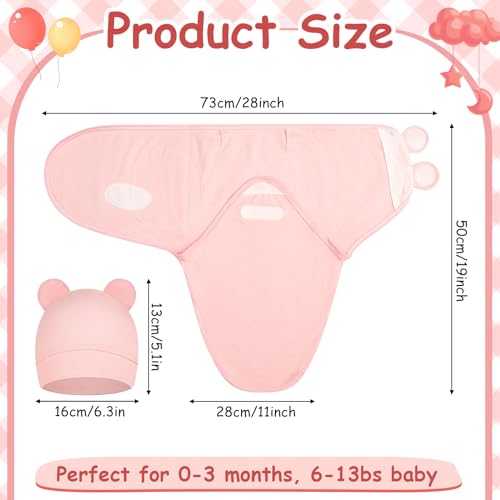 Image of Ramede 6 Pack Swaddle Blanket with Hats for Baby Girl Boy 100% Cotton Swaddles 0-3 Months, Adjustable Breathable Skin Friendly Receiving Blanket Wrap, Essential for Newborns(Bear,Pink)
