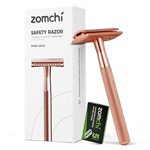 Double Edge Safety Razor for Women, Safety Razor with 5 Blades, Women Razor with a Delicate Box, Fits All Double Edge Razor Blades,Free of Plastic (Rose Gold) - Rose Gold, 5 Blades