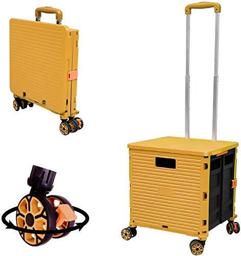 キャリーカート キャリー 台車 アウトドア 折り畳み式 カート キャリー 買い物カート ショッピングカート 運ぶカート 釣り 運動会 ショッピング用 超コンパクト 防災用品 キャンプ用 旅行用品 頑丈 軽量 運搬 固定ロープ付き 静音 耐荷重40KG (イエロー)