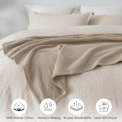 PHF 100% Cotton Muslin Blanket for Adults, Throw 50"X60", Taupe by PHF - Used condition - Image 8