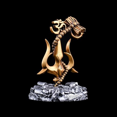 Image of Artarium Trishul with Damru Traditional Trishul Damru Shiva Trishul Idol Decorative Showpiece for Car Dashboard Home Decor Pooja Room (Trishul with Damru- Black Base 3.9 Inch)