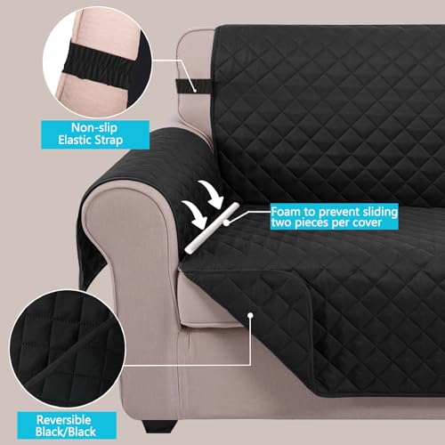 Image of U-NICE HOME Reversible Sofa Cover Couch Cover for Dogs with Elastic Straps Water Resistant Furniture Protector for Pets Couch Cover for 3 Cushion Couch (Sofa, Black /Black)
