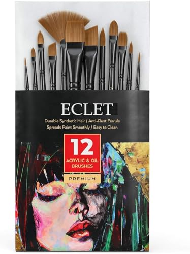 Image of Eclet Craft Painting Brushes Set of 12 Professional Round Pointed Tip Nylon Hair Artist Acrylic Paint Brush for Acrylic /Watercolor /Oil Painting(D)