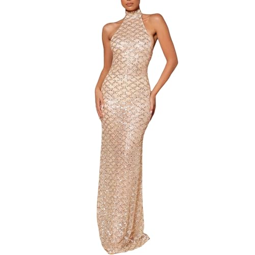 Robe longue à paillettes dos nu et coupe moulante chic pour cocktail