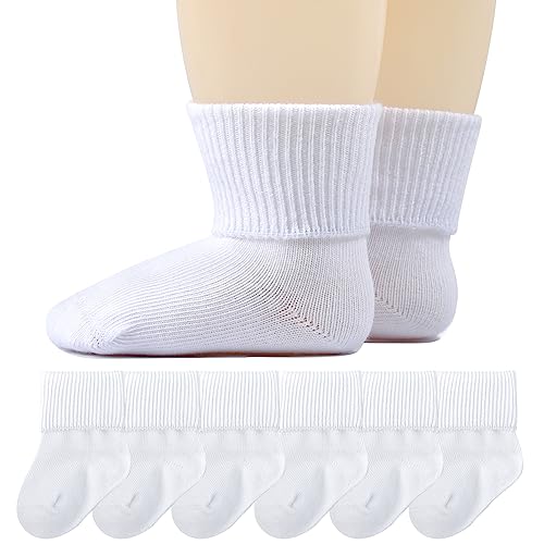 Image of Baby Socks Girls Seamless Crew Newborn Socks Baby Boys Infant Turn Cuff Sock Baptism 0-12 months 6 Pack