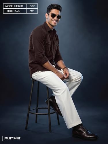 Image of Veirdo Men's Pure Cotton Utility Shirt | Full Sleeve Casual Button-Down with Dual Chest Pockets | Stylish & Comfortable Everyday Wear | Colors: Beige, Black, Maroon, Olive, Rust & White