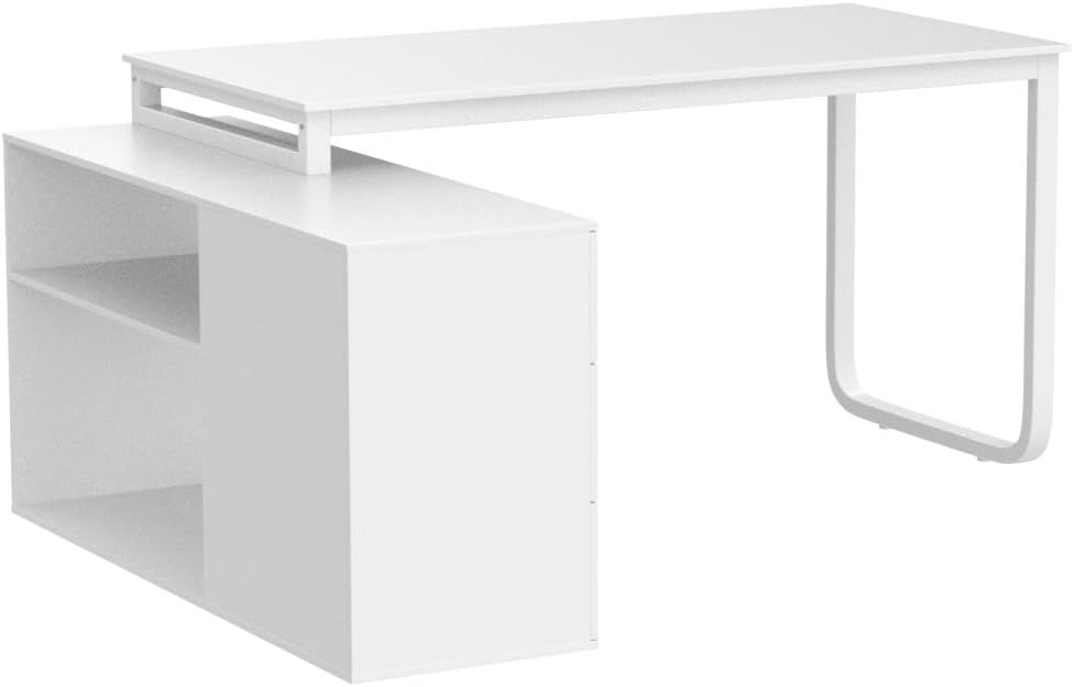 FUFU&GAGA 55.1" Large L-Shaped Office Desk with 41.3" File Cabinet, Corner Computer Desk with 3 Drawers & 2 Shelves, Workstation Executive Desk with Storage Shelf for Home Office - Beige