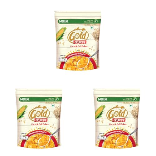 Image of Nestle Gold Crunchy Corn & Oat Flakes - Breakfast Cereal With Immuno-Nutrients|Made With Whole Grains & The Goodness Of B Vitamins, Calcium & Vitamin D, 475g, Bag-In-Box Pack (Pack of 3)