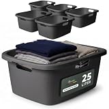 Novaliv Sparset 6x Wäschewanne mit 3 Griffen 25L Anthrazit, Wäschebox Set Wäscheeimer Wäschebehälter für Bad  ...