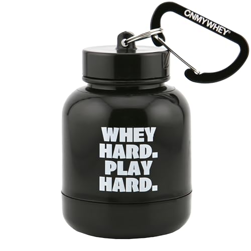 ONMYWHEY - Protein Powder & Supplement Funnel Keychain, Portable To-Go Container for The Gym, Workouts, Fitness, & Travel - TSA Approved, Whey Hard Play Hard