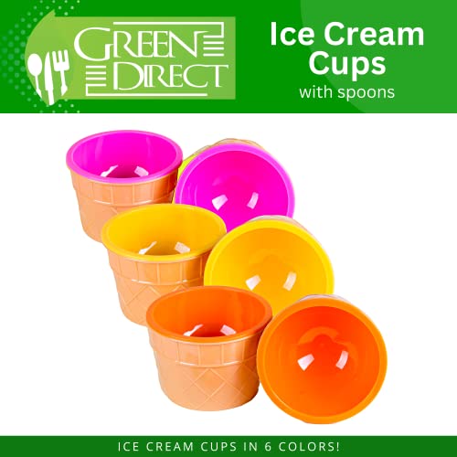 Green Direct Ice Cream Cups With Spoons/Large Plastic Dish With Spoon/Dessert Sundae Frozen Yogurt Bowls Icecream Cup Party Favors Dishes Ice Crem Kits Supplies For Kids Set Of 12 #TOP1