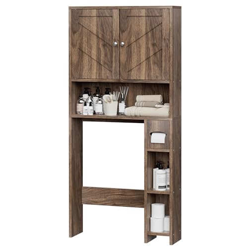 Meilocar Bathroom Storage Cabinet Over Toilet with Toilet Paper Holder Stand, Freestanding Bathroom Storage Organizer Cabinet Space Saver W/Adjustable Shelf, Walnut