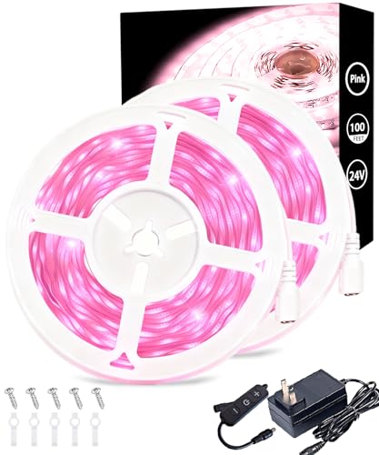 Image of 2 Set Pink 50 Feet Led Lights Strip Room Decor 100FT Rope Lights Easy DIY Princess Bedroom Cuttable Strip Lights for Baby Room Bathroom Living Room Kitchen Ceiling Wall Vanity Mirror Decoration