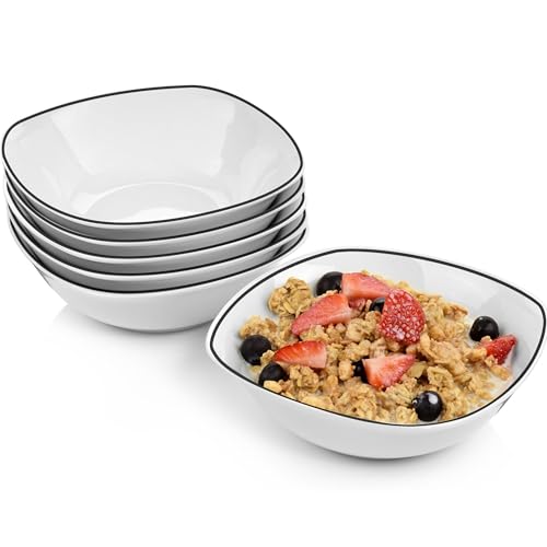 Sänger | Müslischalen Bilgola Black Rim 6 tlg, Müsli Schüssel Set 6 Personen, Porzellan Bowl Schüssel, Schale Spülmaschinenfest, Müsli Schale Weiß mit Schwarzen Aktzenten 300 ml | PREMIUM COLLECTION