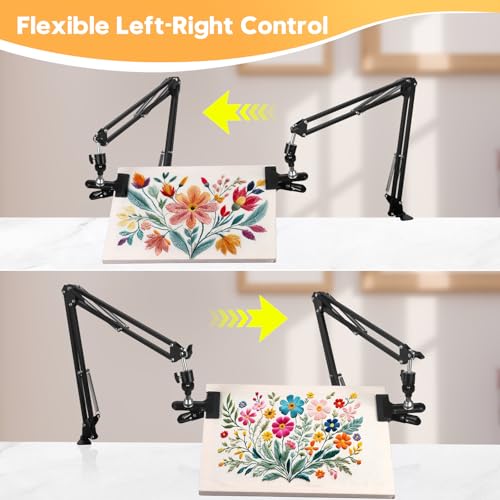 Image of 2Pcs Black Adjustable Embroidery Hoops Stand for Hand Work,3-in-1 Hoop /Tablet /Phone Holder Desk Stand,Cross Stitch Frame with 360 Rotation,Needlework Frame Holder