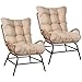 COSTWAY 2er Set Gartenstühle Rattan Wetterfest, Gartensessel mit dickem Kissen, Rattansessel XXL, Terrassenstühle, Rattanstühle bis 150 kg belastbar, für Garten, Terrasse, Balkon (Khaki)