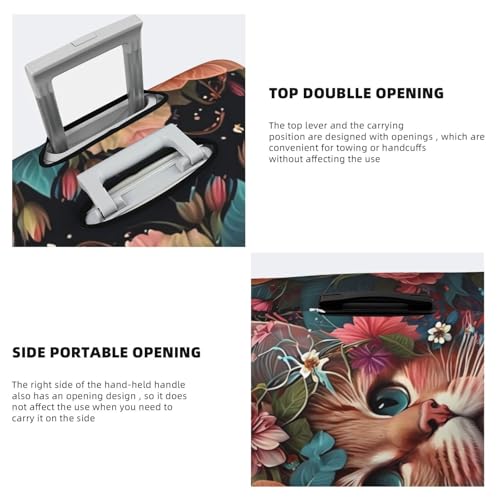 Flower Crown Cat Print Luggage Cover For Suitcase,Washable Elastic Travel Suitcase Protector With Zipper Closure And Bottom Buckle – Fits 18-32" Luggage-Small3
