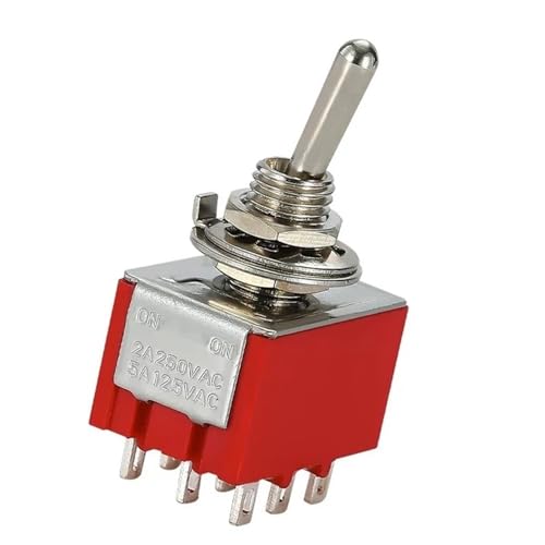 Interrupteur MTS-302 ON-OFF DPDT 9 broches robuste en métal rouge