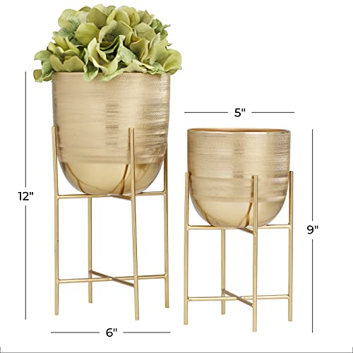 Deco 79 Metal Round Planter with Removable Stand, Set of 2 6", 5" W, Gold by Deco 79 - Image 3