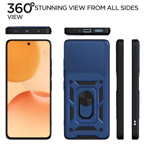 Image of Pikkme Back Cover for Realme P4 Pro 5G | D10 Tough Armor | 360 Protection Case | Sliding Camera Shield Cover & Ring Holder Stand Bumper Case (Blue)