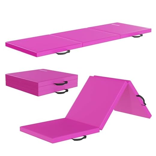 Folding Exercise Gymnastics Mat, 2'x6'x2" Gym Workout Mat with Carrying Handles 3-Fold High-Density Anti-Tear Portable Fitness Aerobics Mats for Home Gym Yoga Pilates Tumbling MMA Core Training, Pink