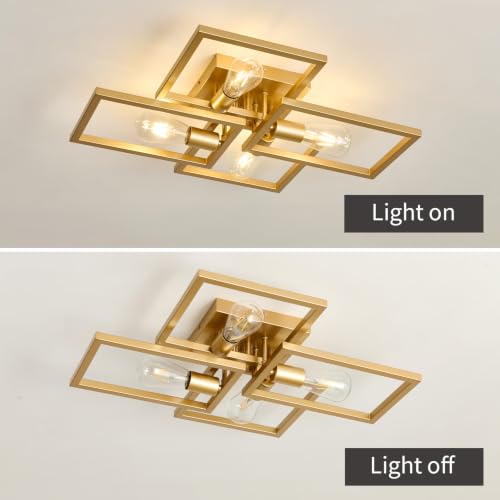 Image of ASGYISA Gold Industrial Semi Flush Mount Ceiling Light Kitchen Light Fixtures 4-Light Modern Large Matte Sputnik Chandelier for Dining Room Bedroom Farmhouse Living Room Closet