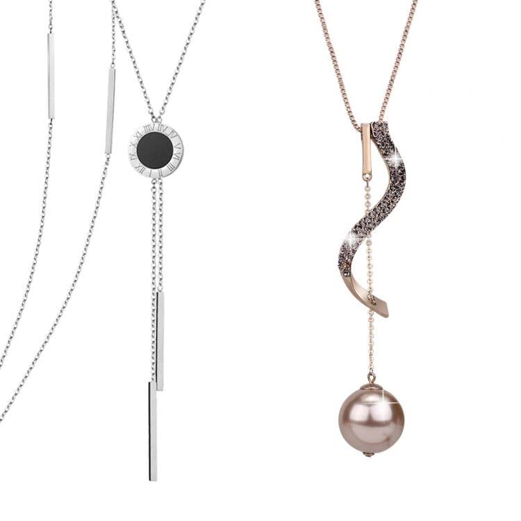 EQLEF Sautoir Femme Long Silver Circle Pendentif Collier Or Diamant S En Forme Sautoir Femme Long Pendentif Colliers Collier De Perles Collier Femme Long Collier Doré Pour Les Filles (2PCS)